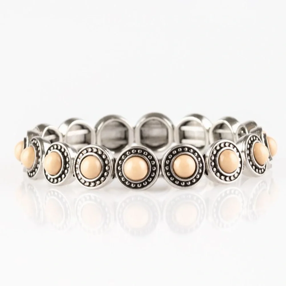 Globetrotter Goals - Silver-Tone Bracelet with Cream Cabochon Circles - Picture 1 of 2